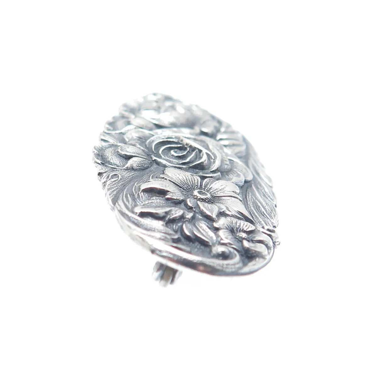 S. KIRK & SON 925 Sterling Silver Antique Repousse Flower Oxidized Brooch #12F
