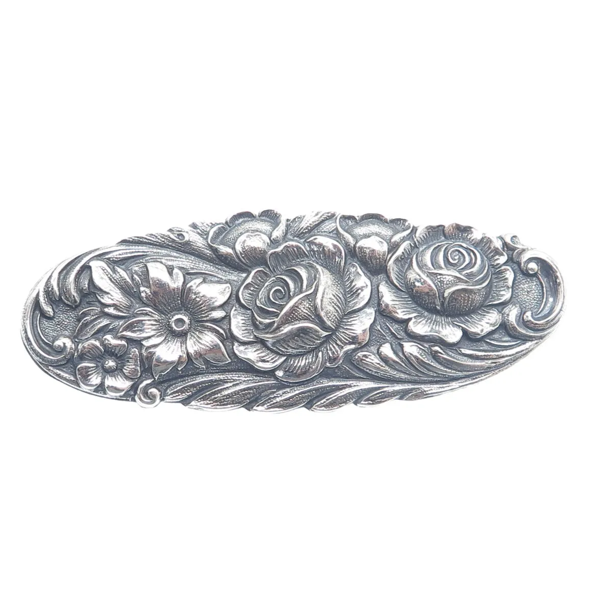 S. KIRK & SON 925 Sterling Silver Antique Repousse Flower Oxidized Brooch #12F