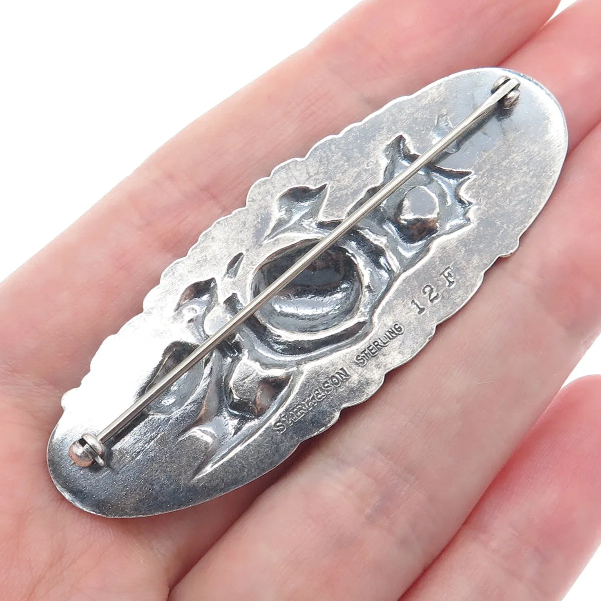 S. KIRK & SON 925 Sterling Silver Antique Repousse Flower Oxidized Brooch #12F