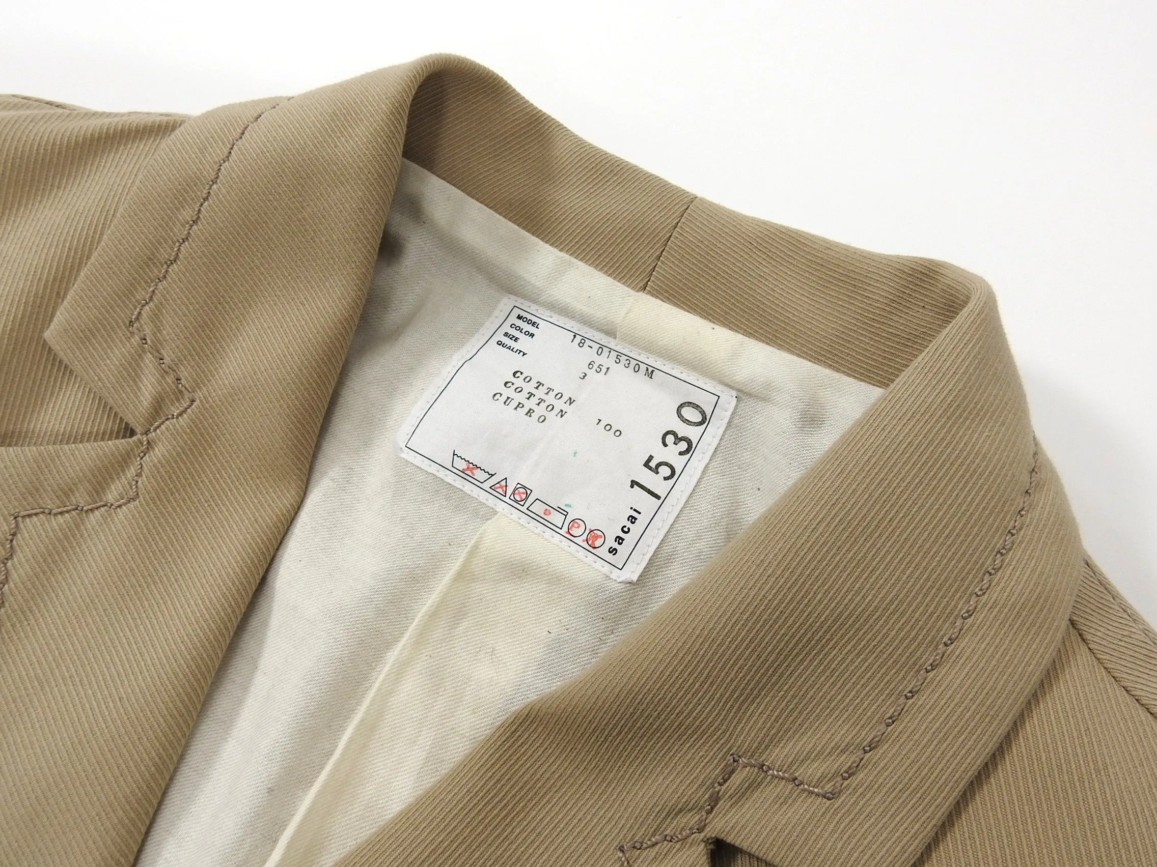 Sacai Beige Single Breasted Cotton Long Trench Coat - M