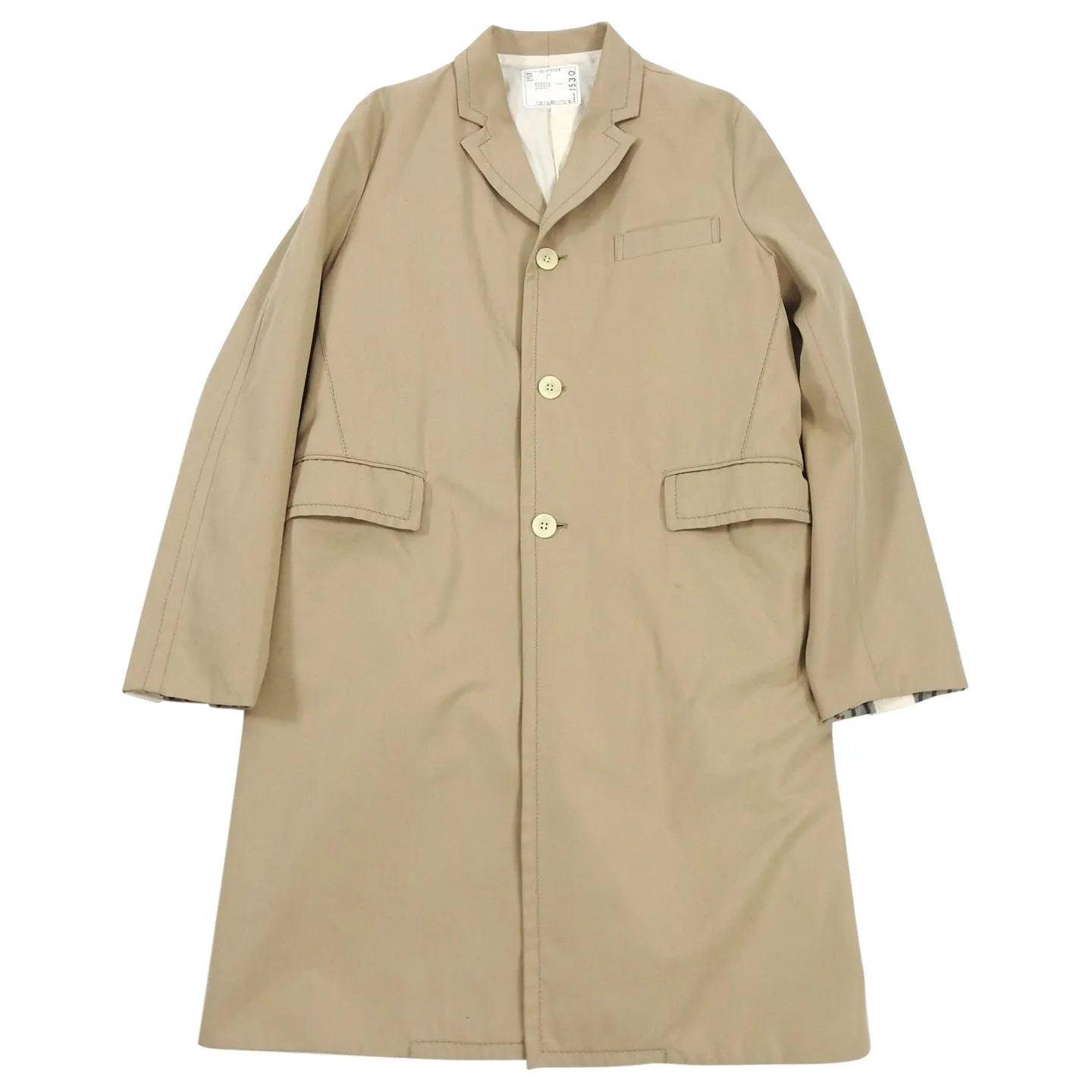 Sacai Beige Single Breasted Cotton Long Trench Coat - M
