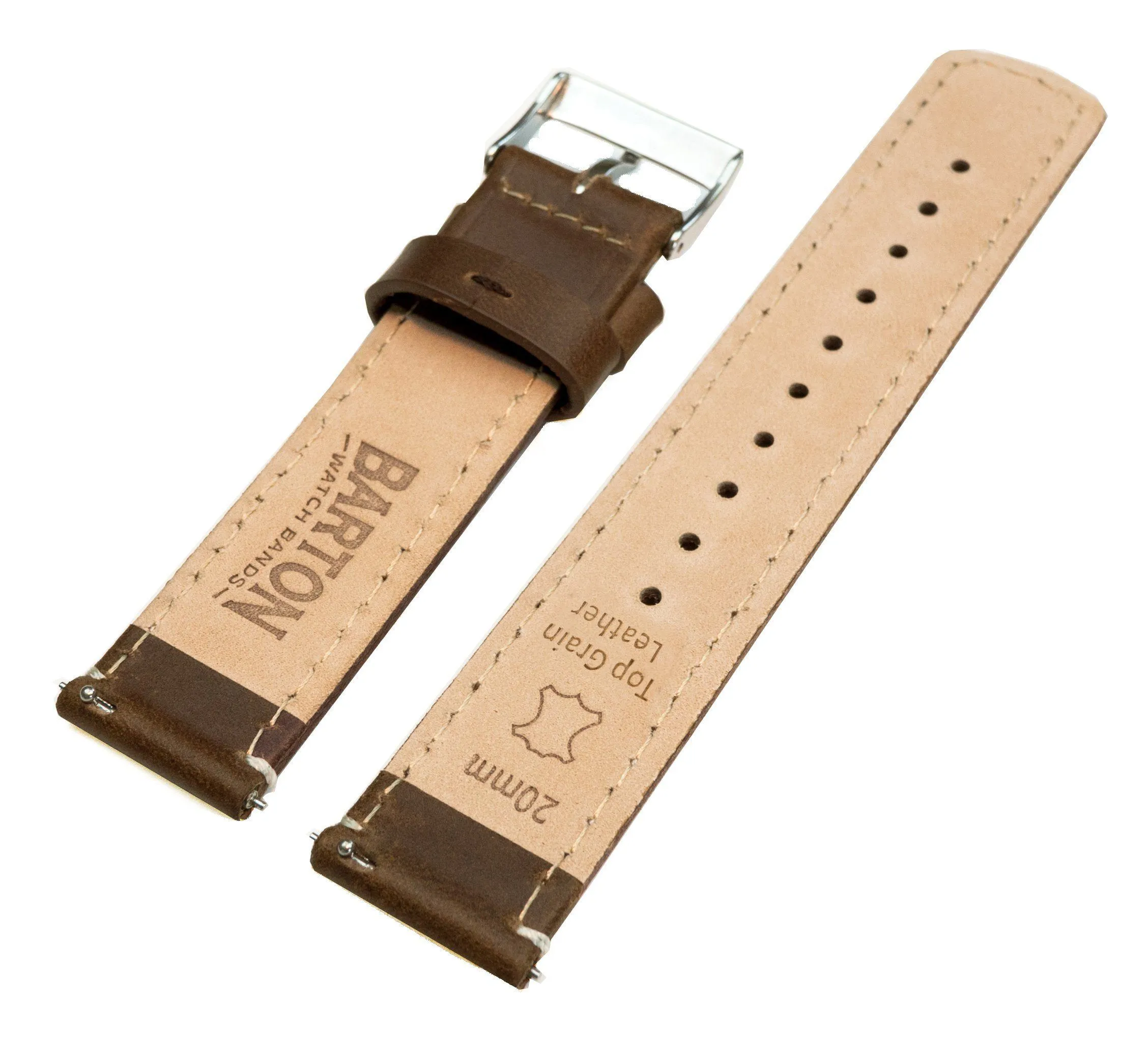 Saddle Brown Leather White Stitching Quick Release Watch Band (23mm SALE)