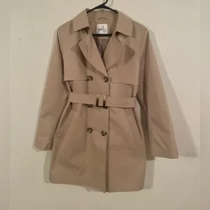 Sam Edelman Tan Double Breasted Trench Coat with Belt Size Large Neutral Light