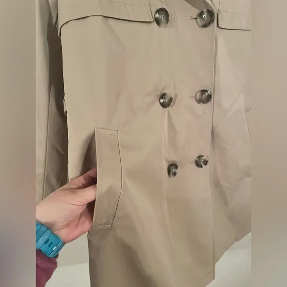 Sam Edelman Tan Double Breasted Trench Coat with Belt Size Large Neutral Light