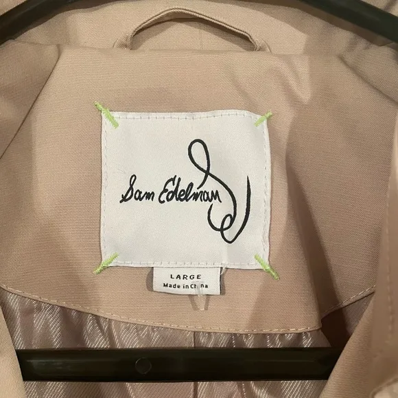 Sam Edelman Tan Double Breasted Trench Coat with Belt Size Large Neutral Light
