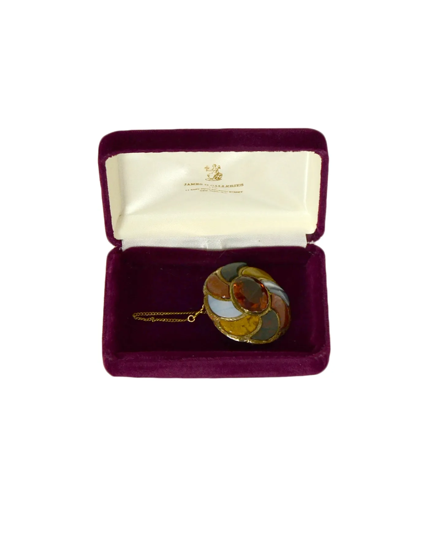 Scottish Antique Agate & Citrine Set in 15k Gold Brooch