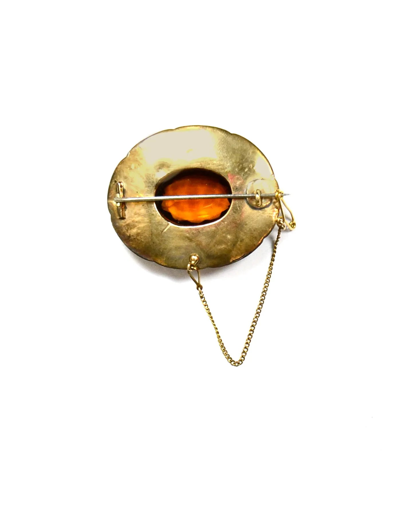 Scottish Antique Agate & Citrine Set in 15k Gold Brooch