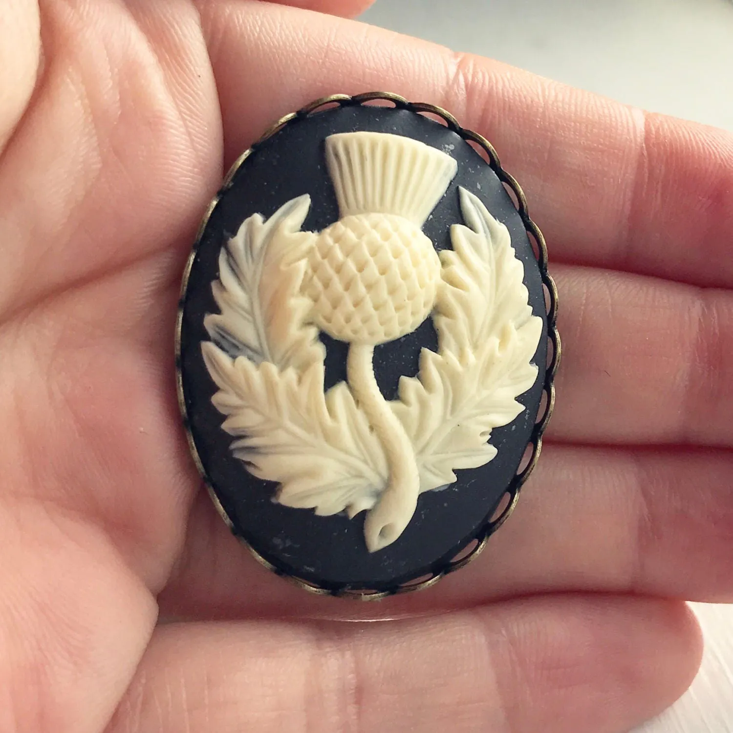 Scottish Thistle Cameo Brooch