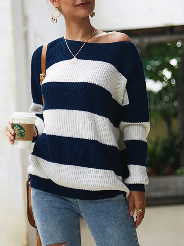 Sexy Loose Stitching Striped Knit Top