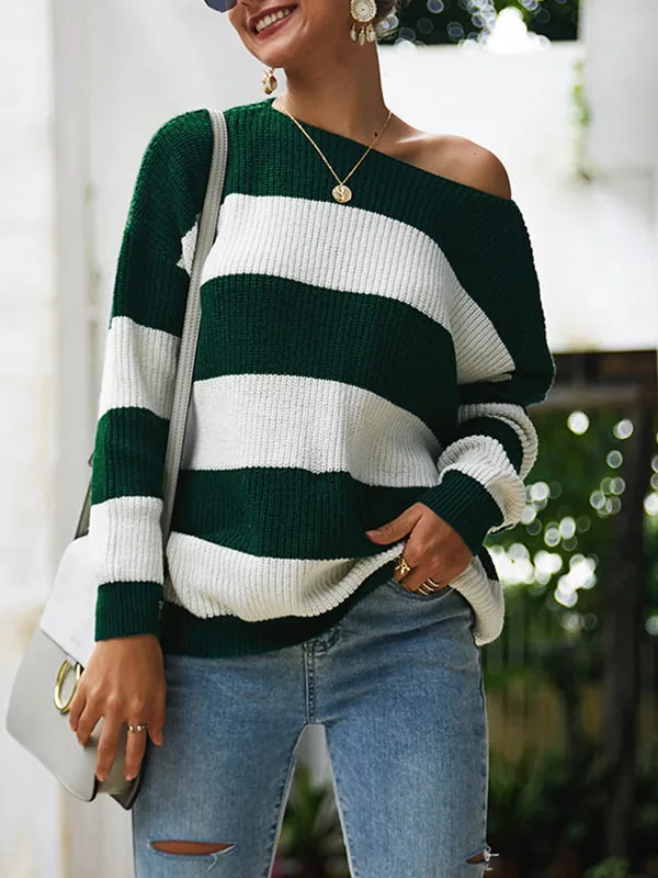 Sexy Loose Stitching Striped Knit Top