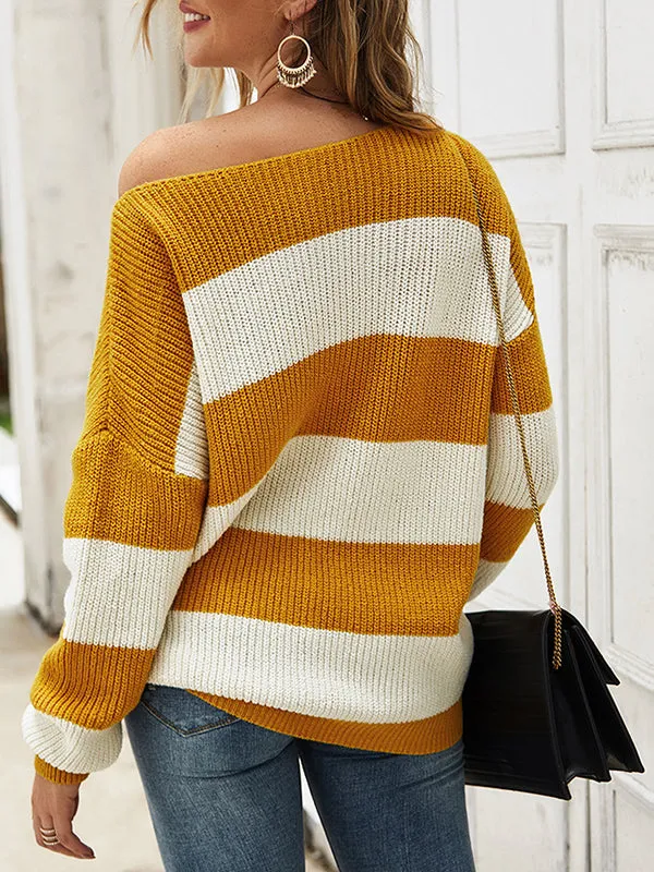 Sexy Loose Stitching Striped Knit Top