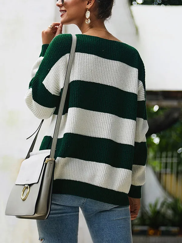 Sexy Loose Stitching Striped Knit Top