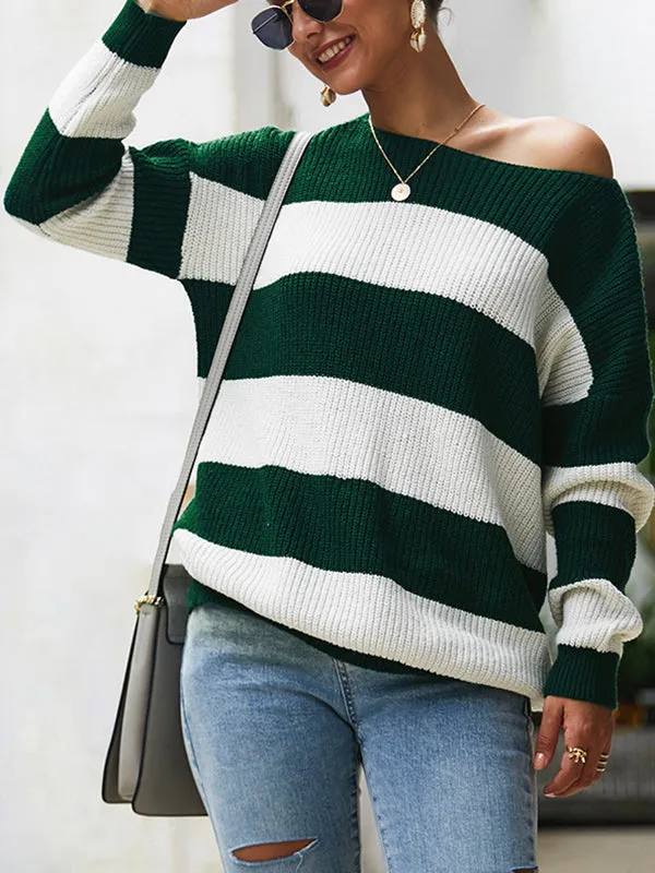 Sexy Loose Stitching Striped Knit Top