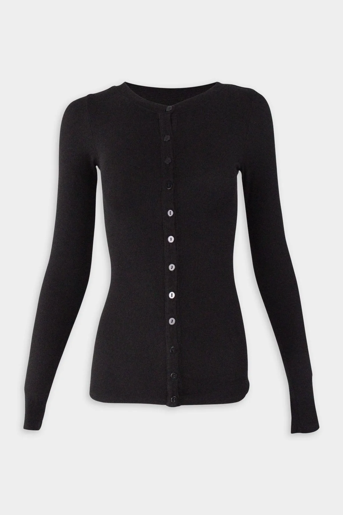 Silk Rib Fitted Cardigan in Black