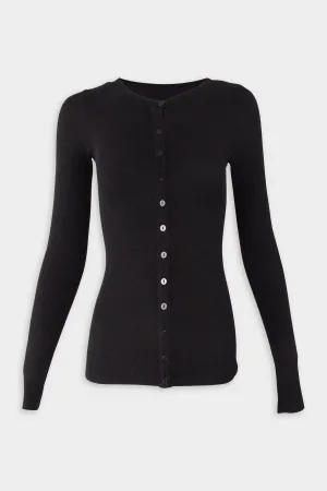 Silk Rib Fitted Cardigan in Black