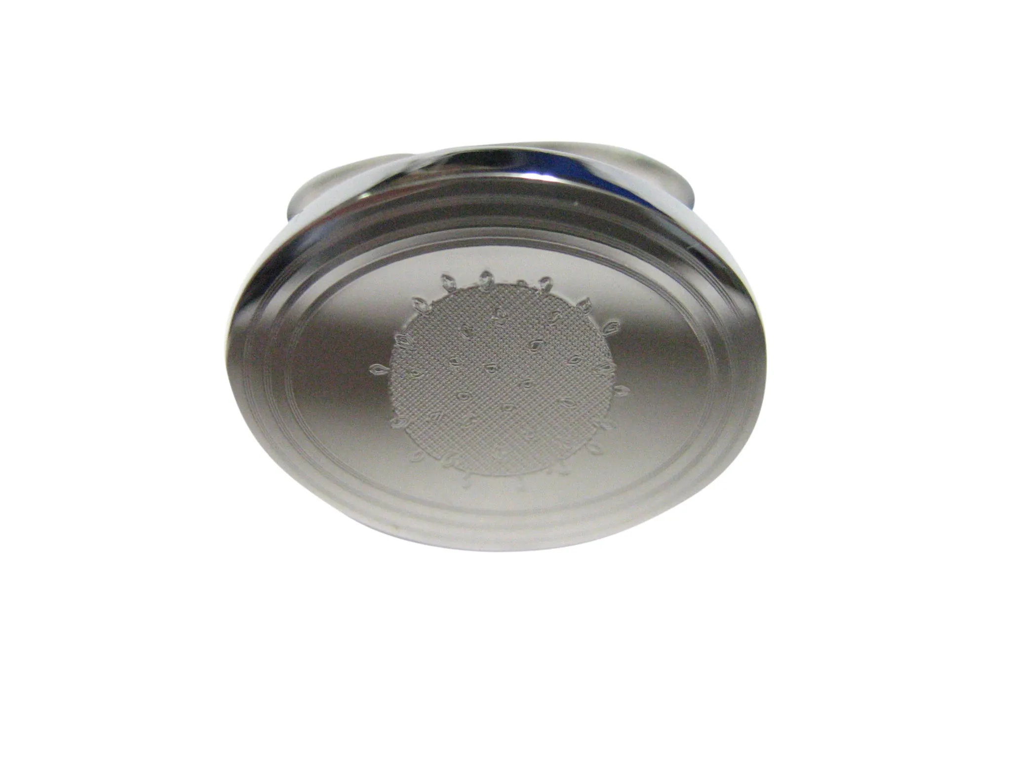 Silver Toned Etched Oval Enveloped Virus Adjustable Size Fashion Ring