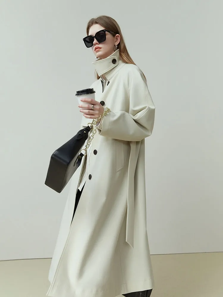 Single Breasted Ivory Trench Coat