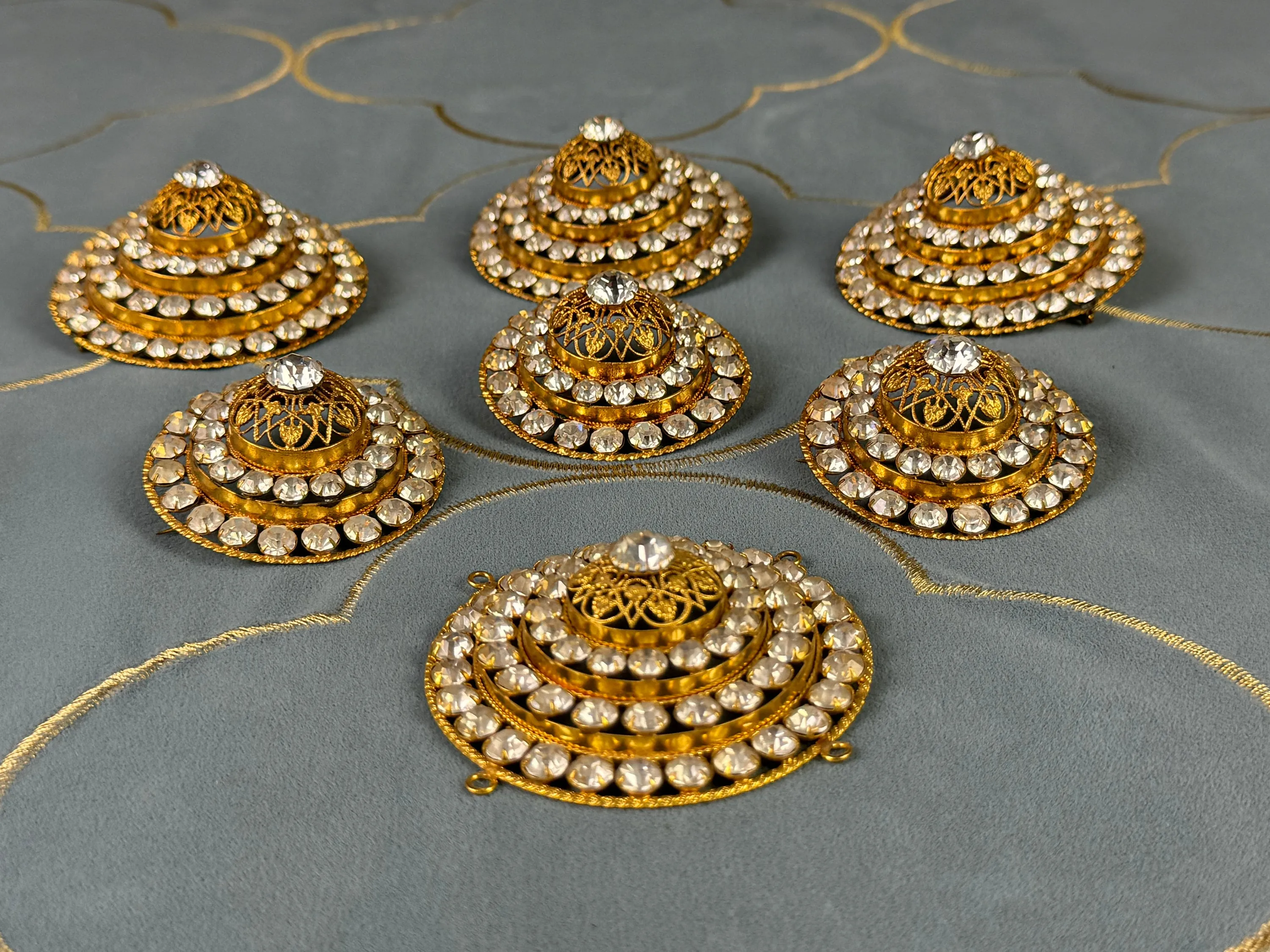 Six Antique brooches and 1 accessory made of rhinstones, Germany, ca. 1890-1910