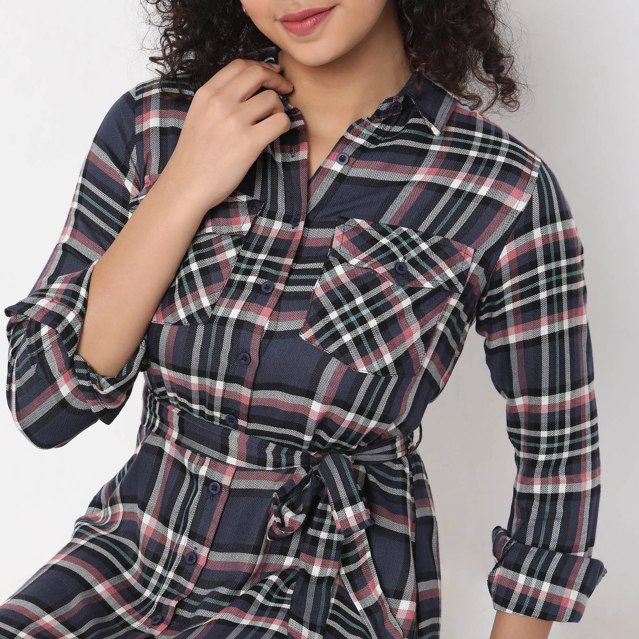 Slim Fit Checkered Tunic