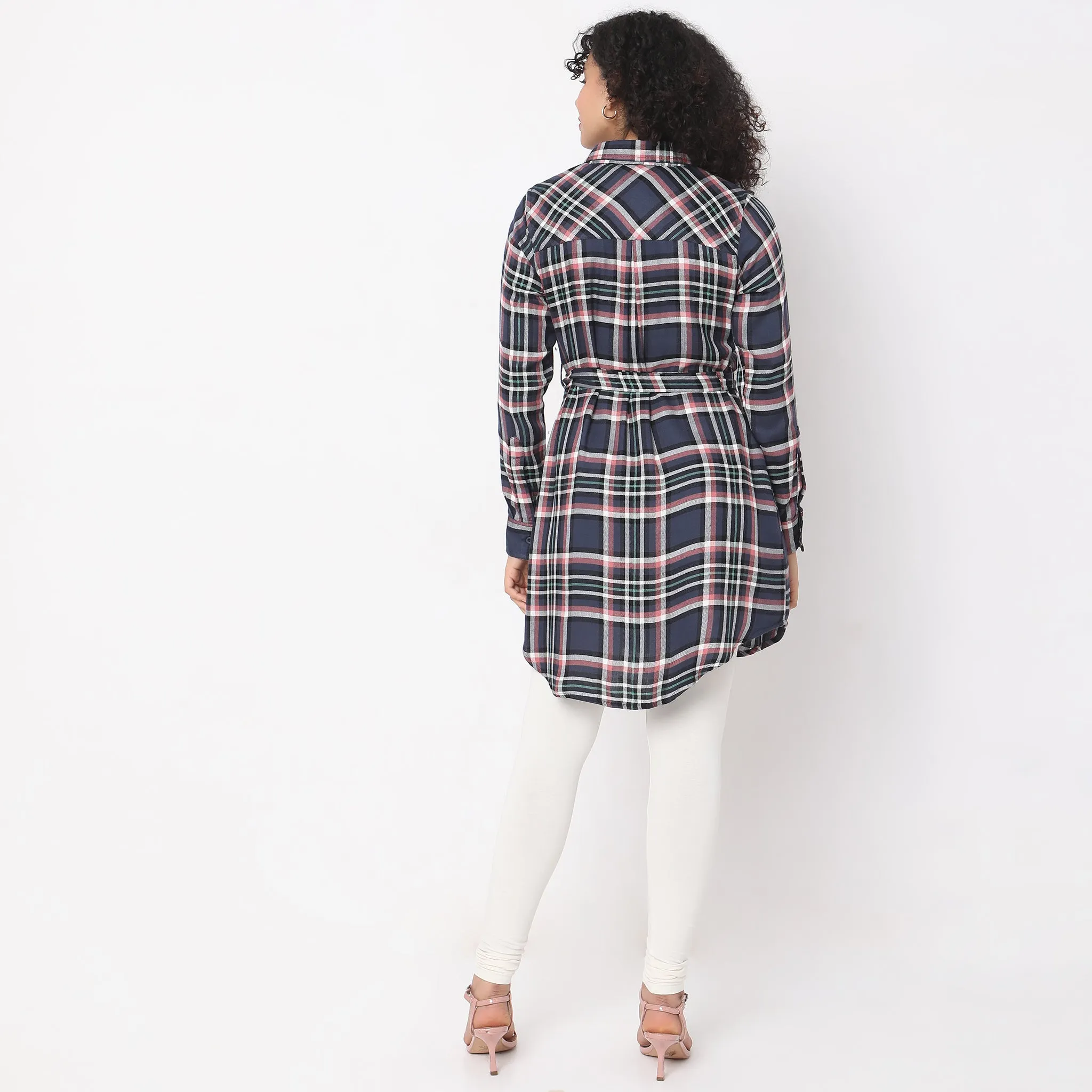 Slim Fit Checkered Tunic