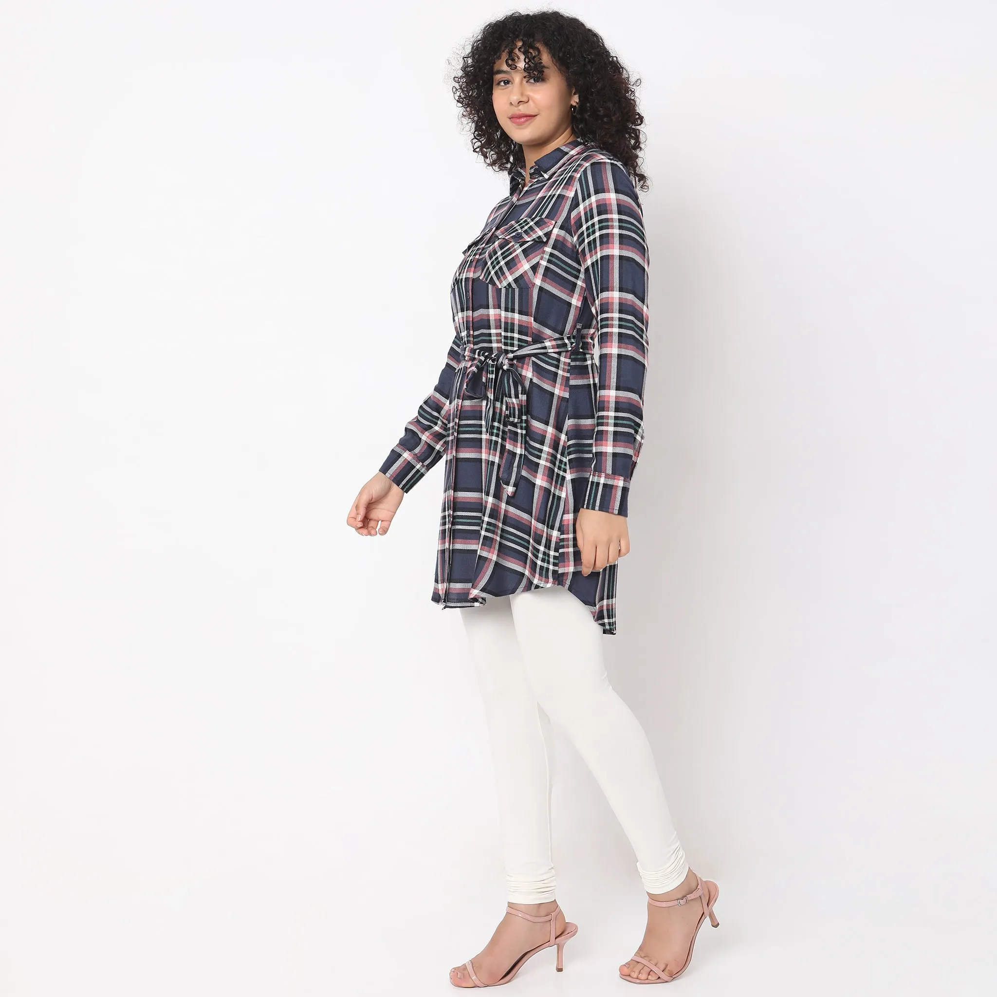 Slim Fit Checkered Tunic