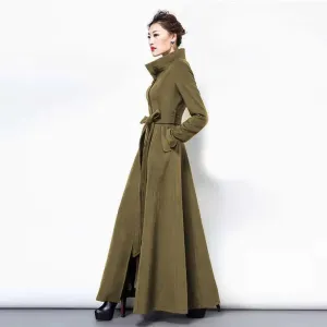 Slim-Fit Woolen Over-the-Knee Coat