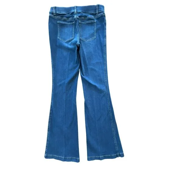Spanx Jeans Womens Large Bootcut Leg Pull On Blue Denim Clean Indigo Trouser