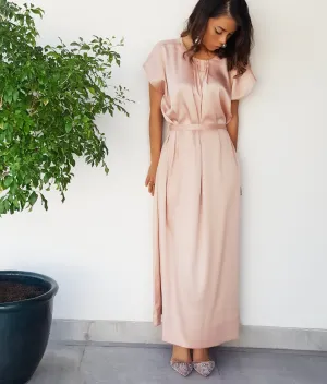 SS18  SATIN SILK MIX PINK SHORT SLEEVE BELTED TUNIC