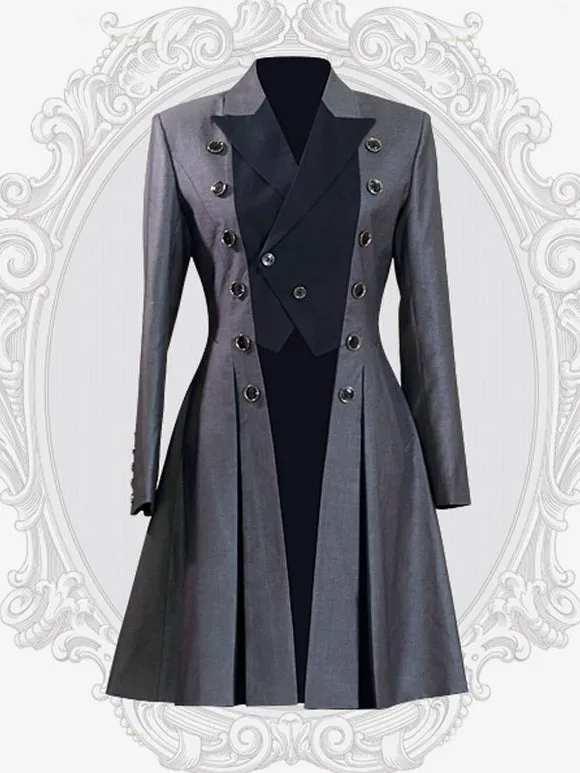 Steampunk Ouji Lolita Coats Gray Coat Overcoat Polyester Winter Lolita Outwears