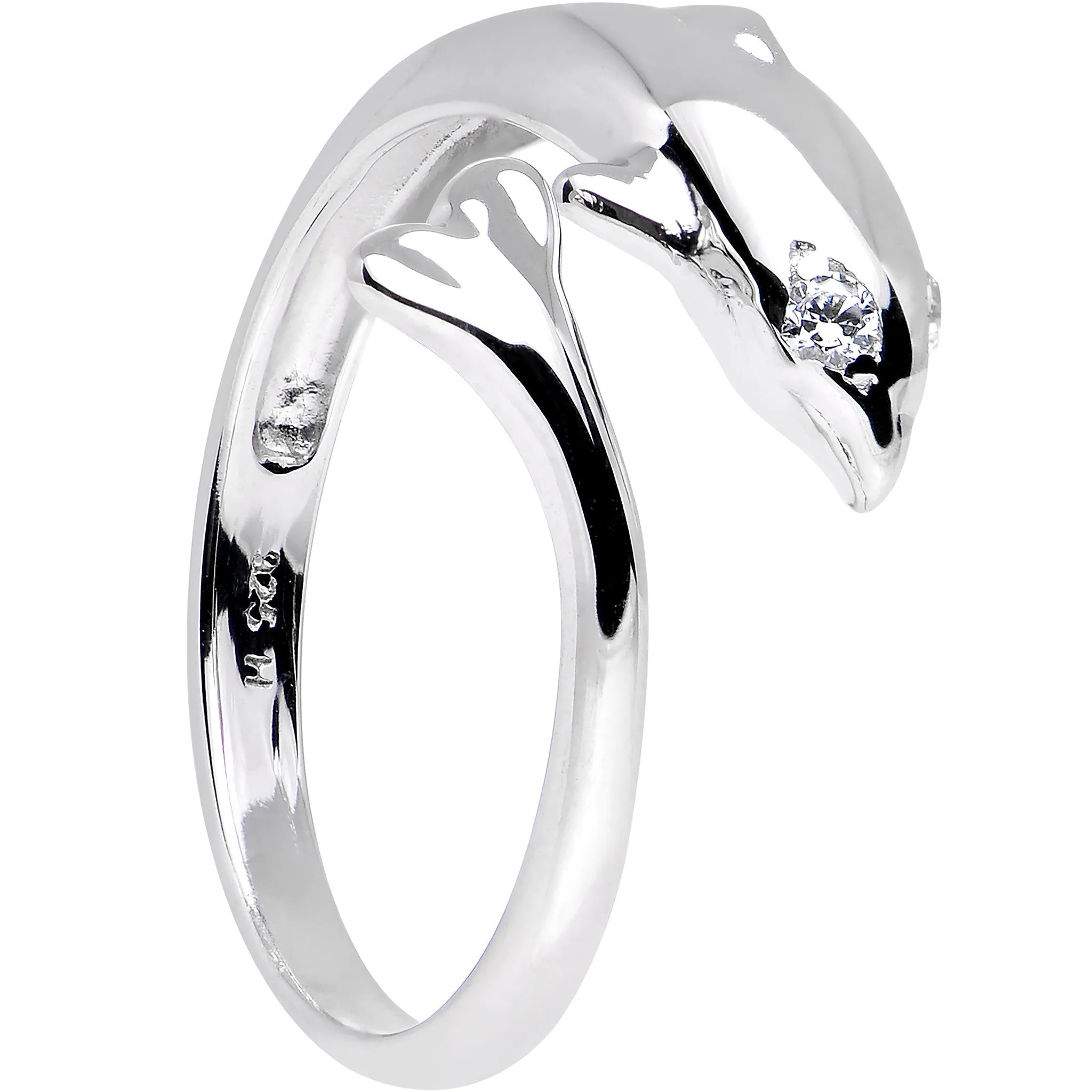 Sterling Silver 925 Cubic Zirconia Dolphin Toe Ring