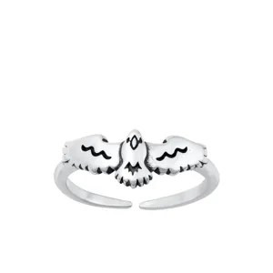 Sterling Silver Adjustable Oxidized Bird Hawk Eagle Toe Midi Ring .925 New Band