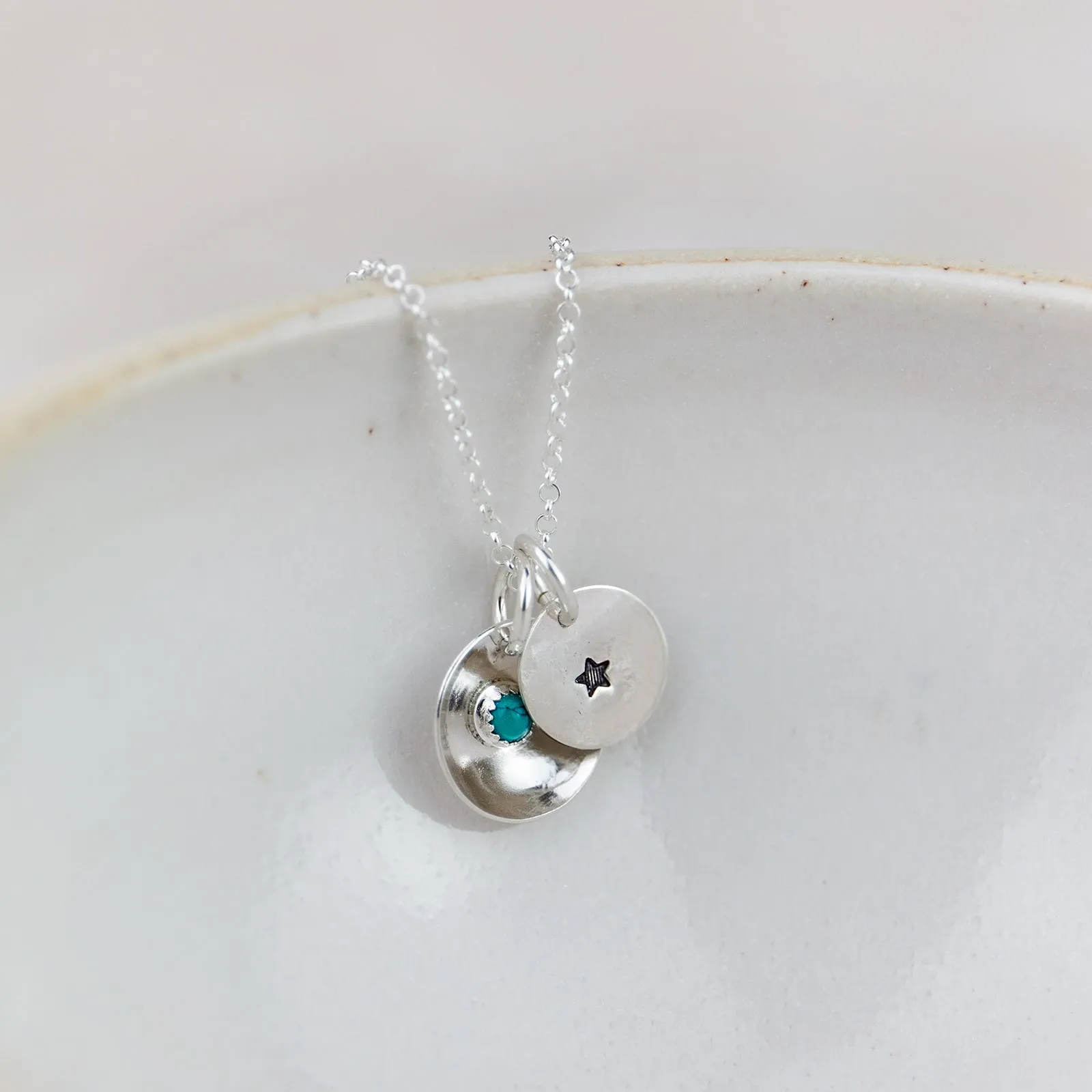 Sterling Silver Boho Birthstone Dome Pendant