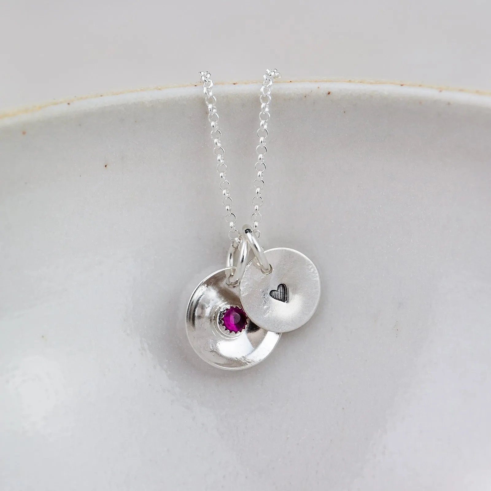 Sterling Silver Boho Birthstone Dome Pendant