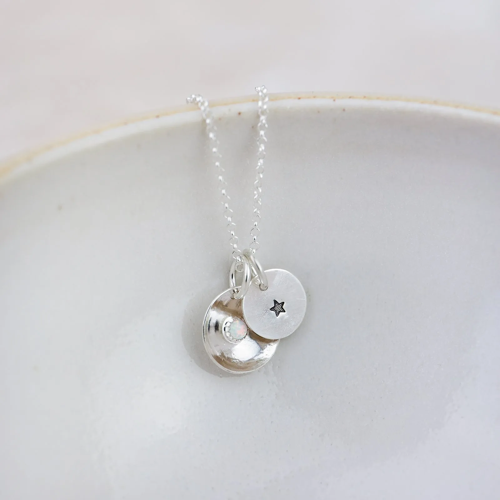 Sterling Silver Boho Birthstone Dome Pendant