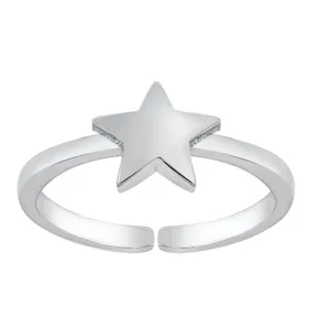 Sterling Silver Classic Star Toe Ring High Polish Adjustable Midi Band 925 New