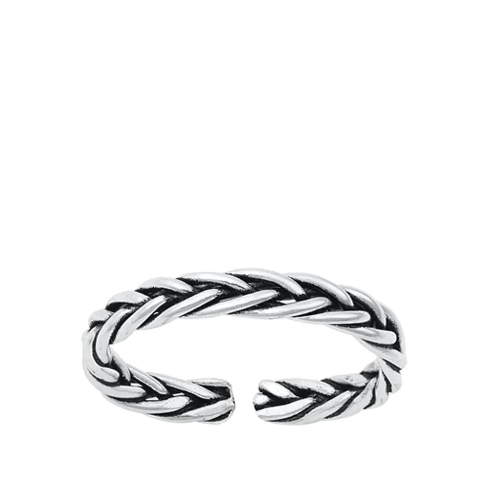 Sterling Silver Cute Oxidized Braided Toe Ring Adjustable Midi Band 925 New