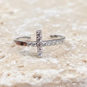 Sterling Silver CZ Horizontal Cross Toe Ring