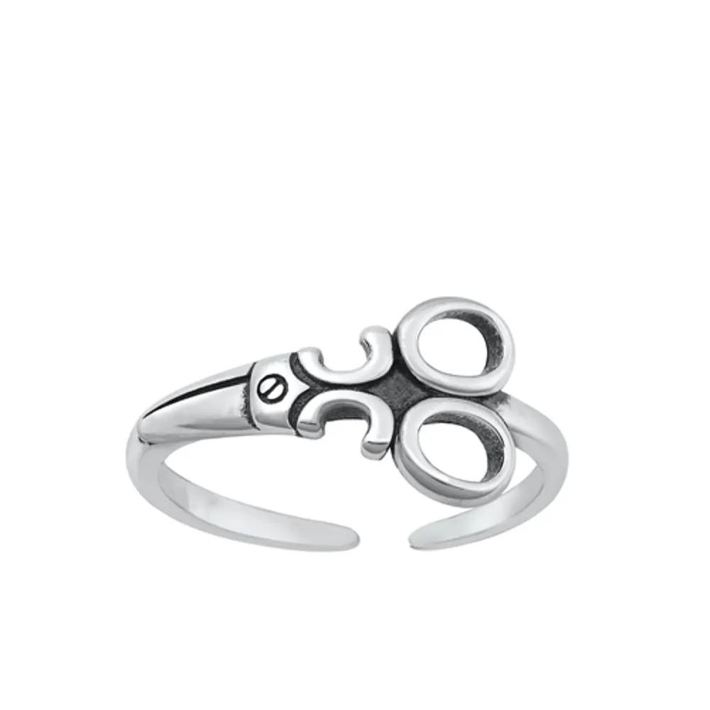 Sterling Silver Fashion Oxidized Scissors Toe Midi Adjustable Ring .925 New Band