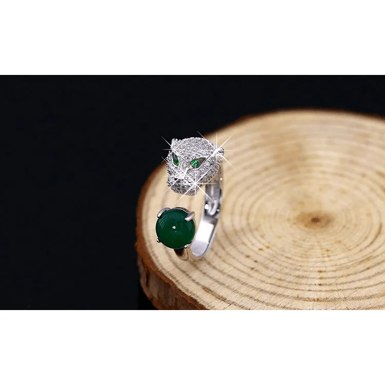 Sterling Silver Green Austrian Crystal Panther - 925