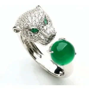 Sterling Silver Green Austrian Crystal Panther - 925