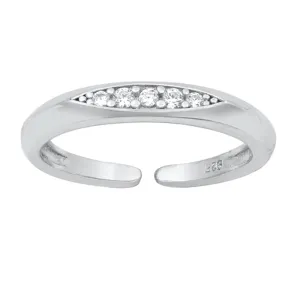 Sterling Silver High Polished Clear CZ Toe Ring Adjustable Midi Band 925 New