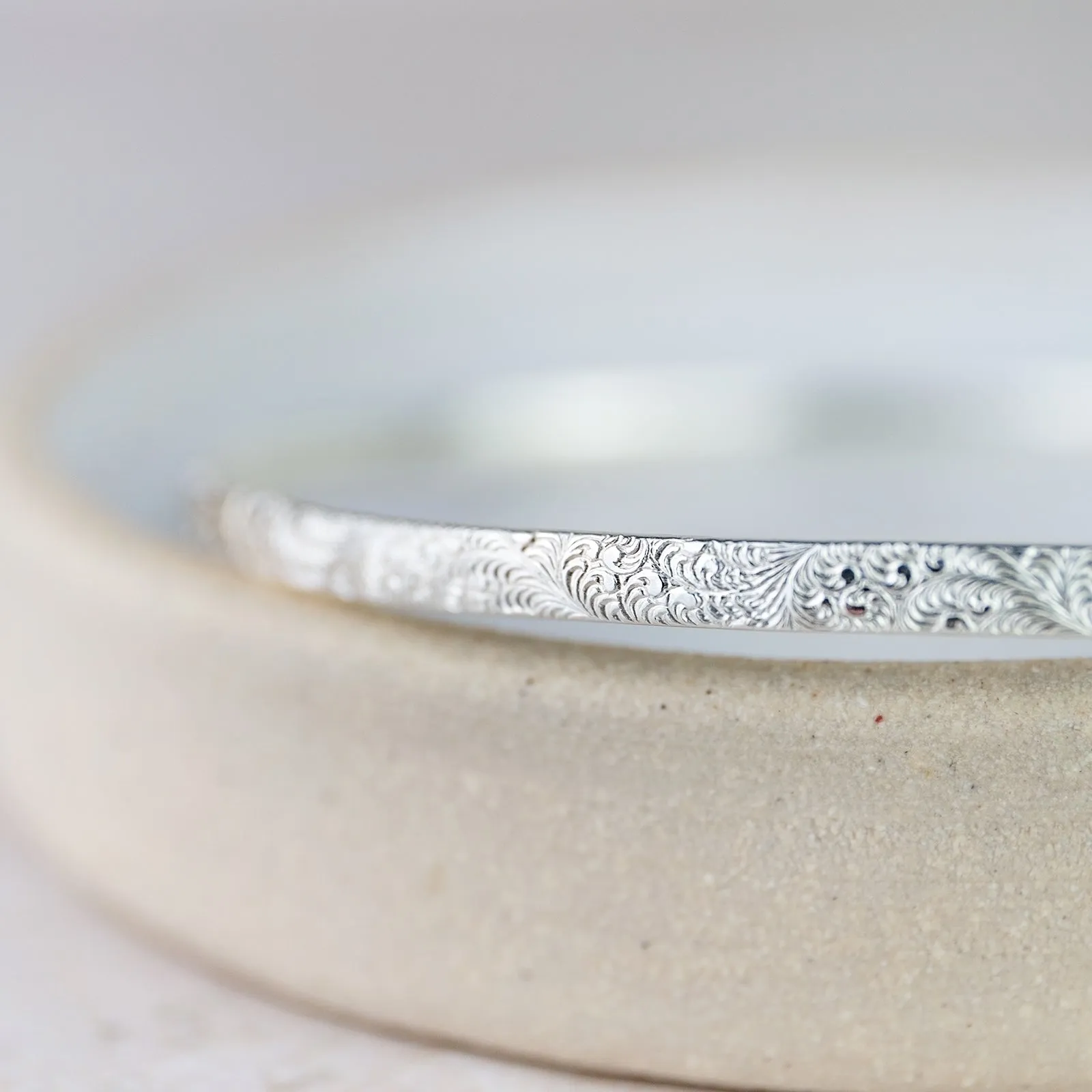 Sterling Silver Lace Texture Bangle