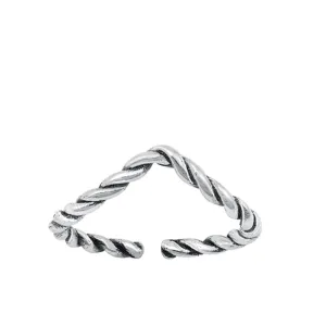 Sterling Silver Polished Oxidized Twist Chevron Toe Ring Adjustable Midi Band