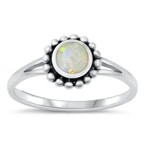 Sterling Silver White Lab Opal Flower Ring