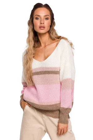 Striped V-Neck Loose-Fit Sweater