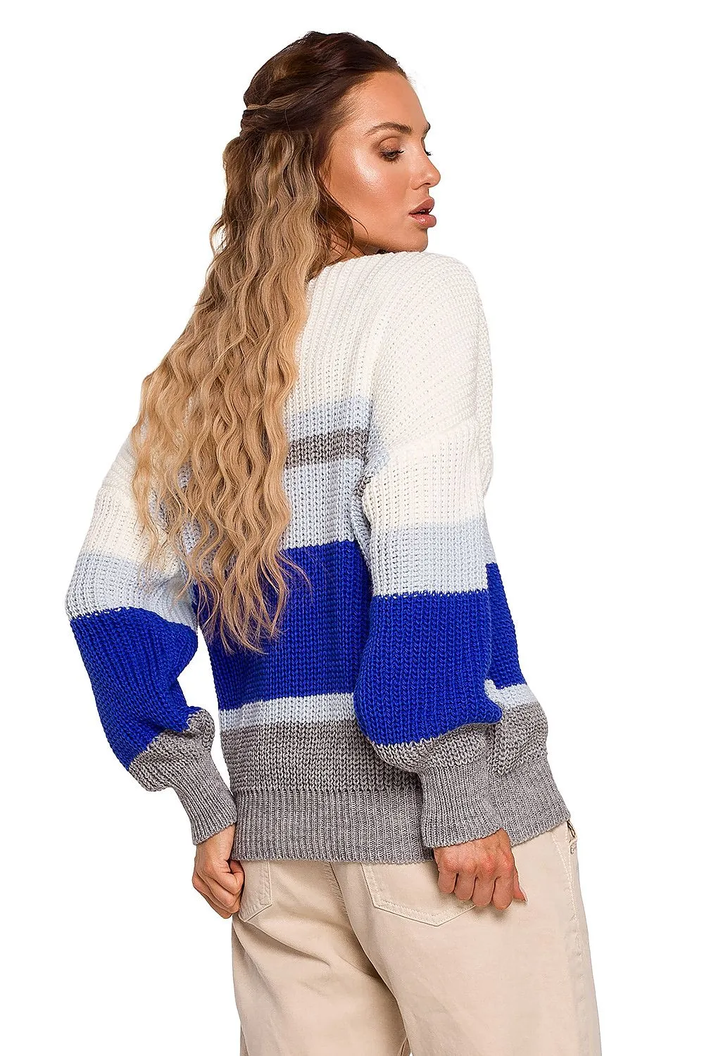 Striped V-Neck Loose-Fit Sweater
