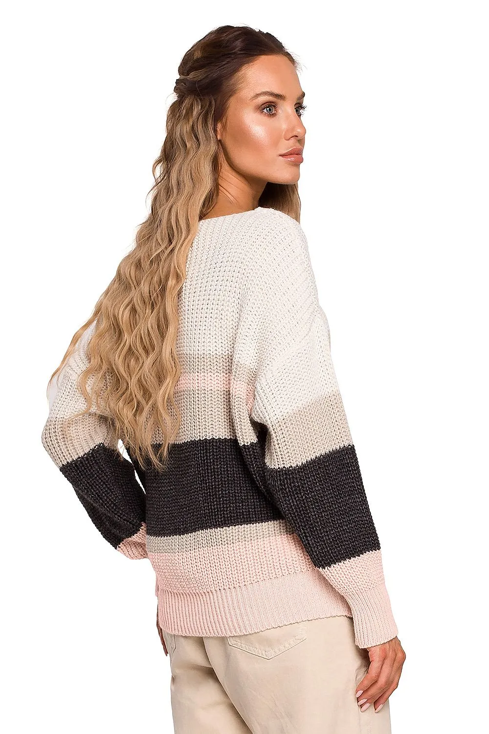 Striped V-Neck Loose-Fit Sweater