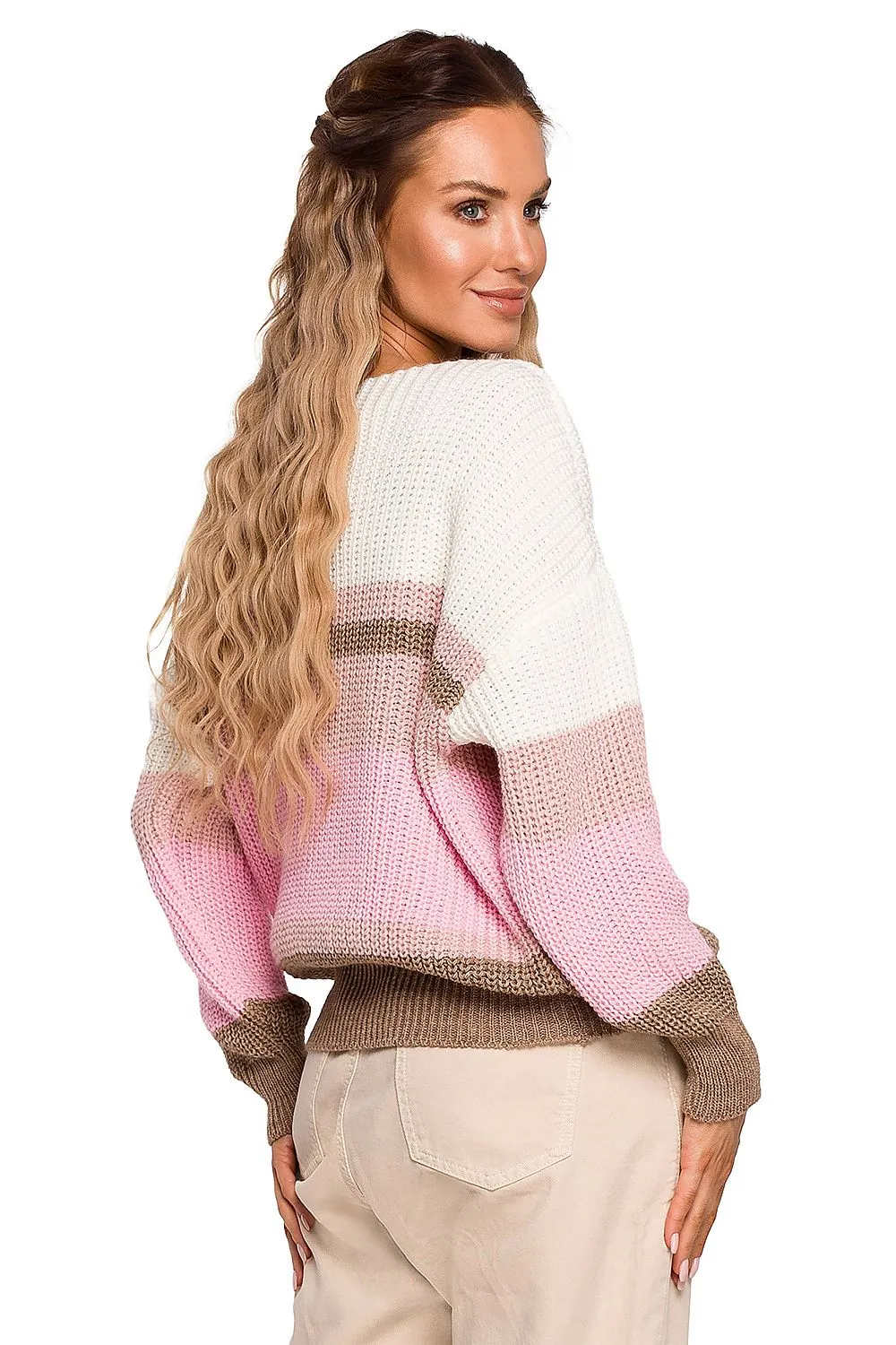 Striped V-Neck Loose-Fit Sweater