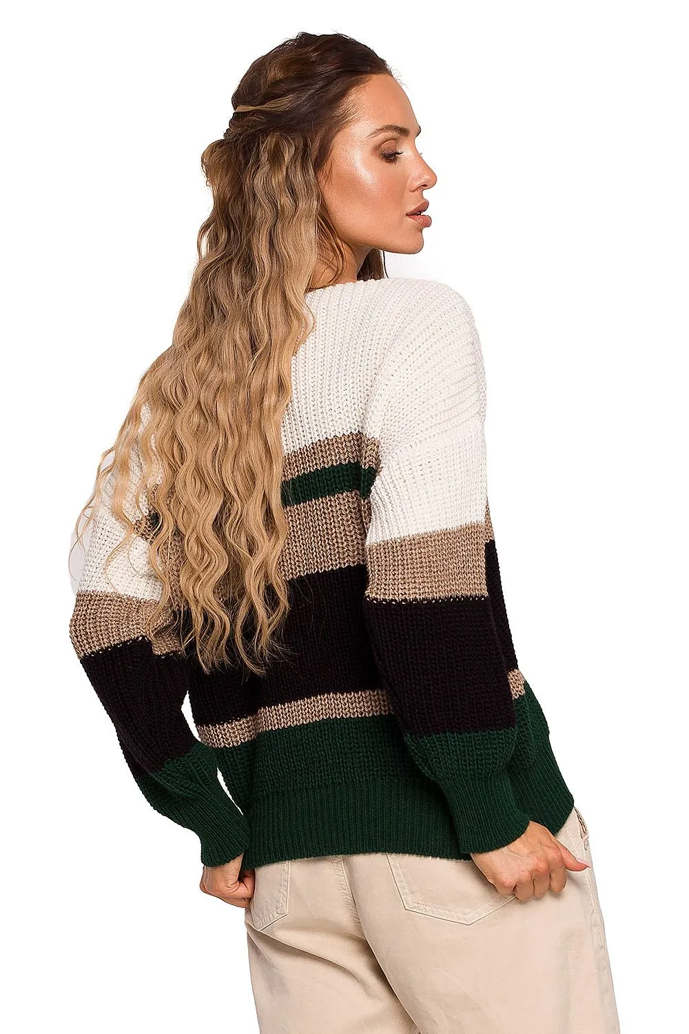 Striped V-Neck Loose-Fit Sweater