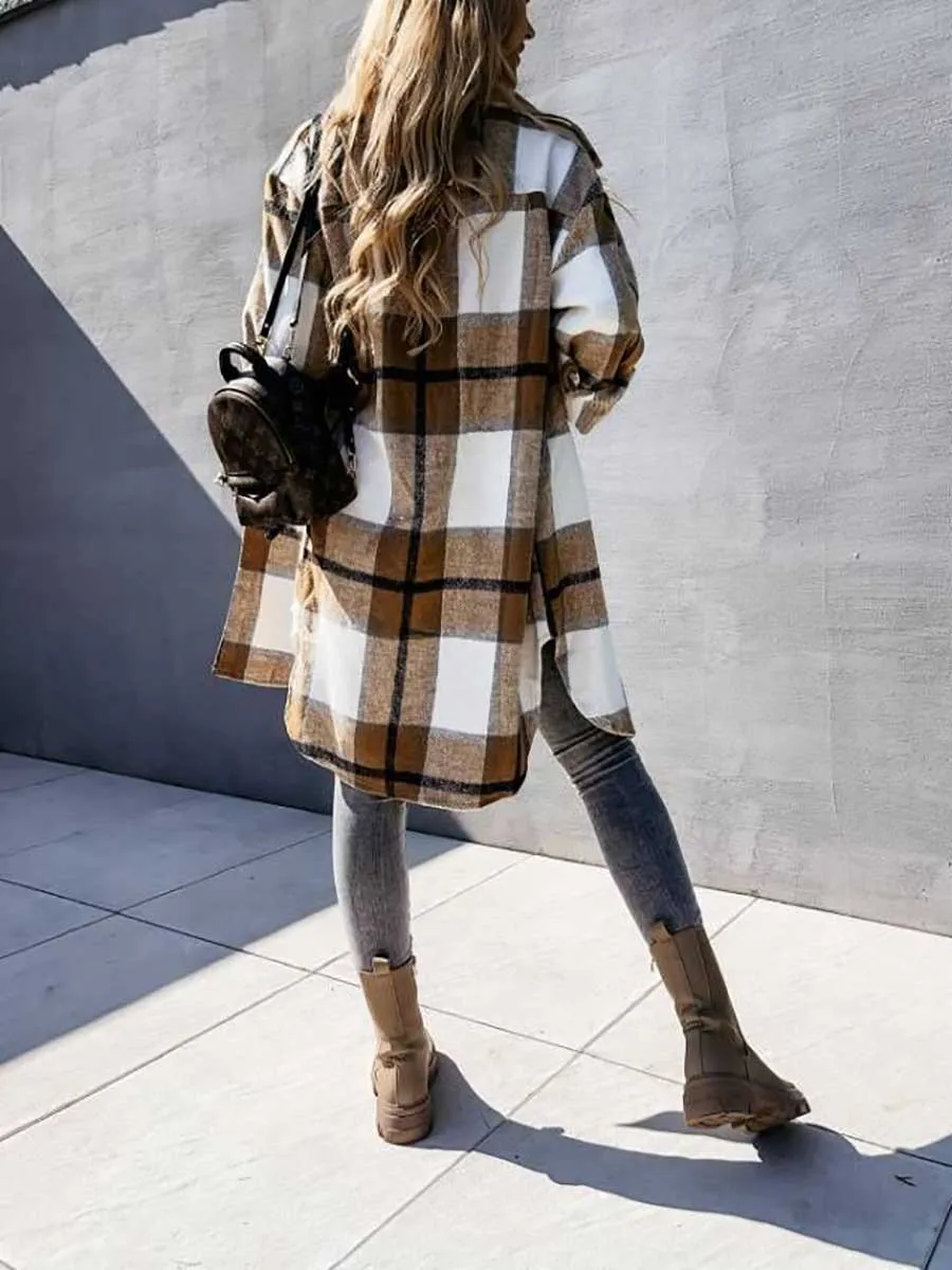 Stunncal Plaid Tweed Mid-Length Jacket